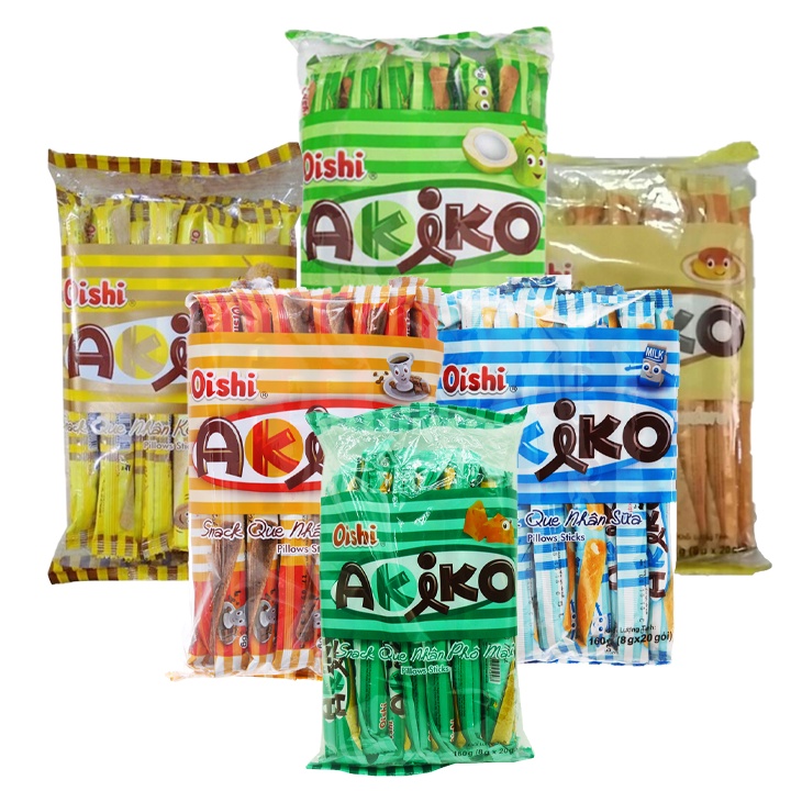 BÁNH QUE AKIKO SNACK - VỊ NHÂN SỮA / VỊ NHÂN CÀ PHÊ MOKA GÓI 160G