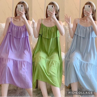 Váy ngủ hai dây maxi lanh, đầm bầu hai dây mềm mịn mát 40-80kg
