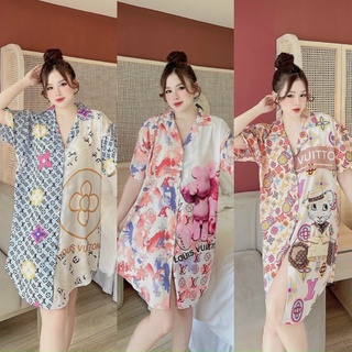 Đầm ngủ sơmi lụa thô qc thiết kế in 3d freesize