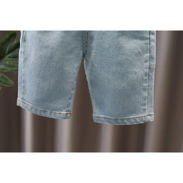 Màu Sắc Set Áo Thun Tay Ngắn Cổ Tròn Họa Tiết Kẻ Sọc Phối Quần Short Denim Thời Trang Trẻ Trung