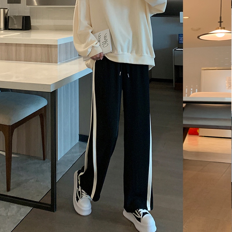 Quần dài ZHELIHANGFEI lưng cao ống rộng họa tiết sọc thời trang cho nữ