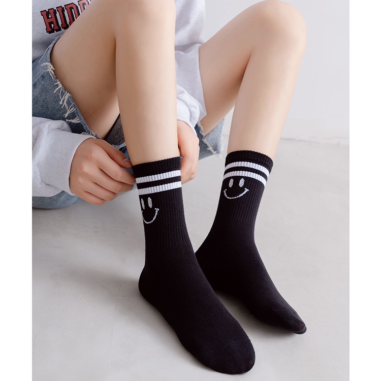 Vớ tất cổ cao hai sọc unisex icon Smile