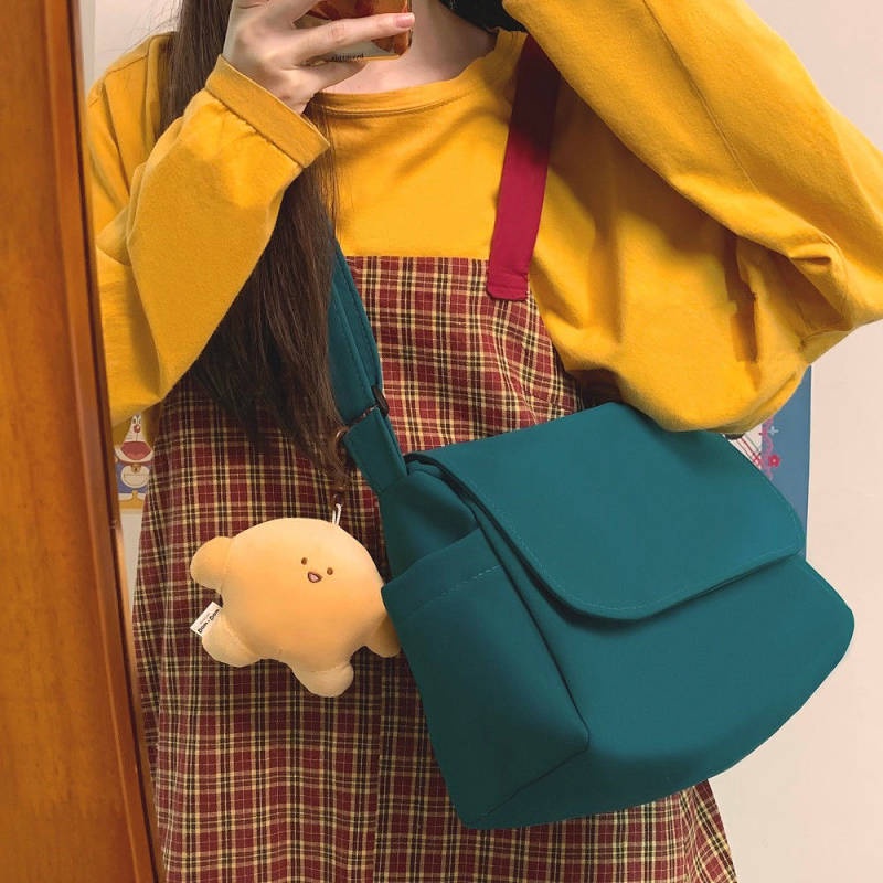 INS Korean Style Simple Pure Color All-Matching Japanese Crossbody Bag Fitness Shoulder Canvas Bag Schoolbag for Men and Women zFF6