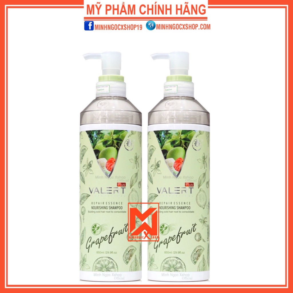 Combo 2 chai dầu gội bưởi VALERT GRAPEFRUIT PLUS chống rụng kích mọc tóc phục hồi hư tổn 850ml chính hãng