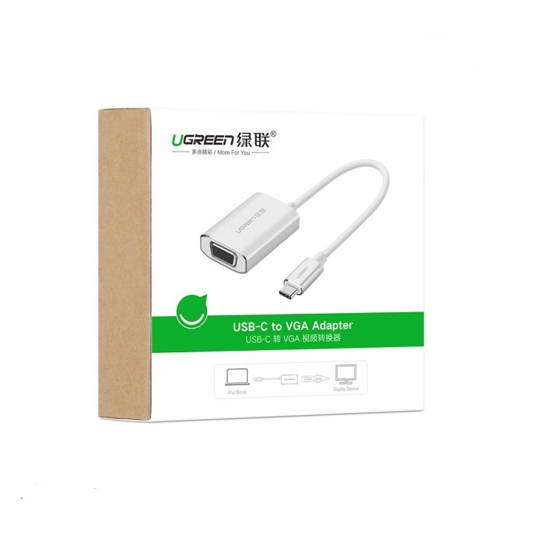 Cáp chuyển đổi USB type C to VGA hỗ trợ full HD 1080P chính hãng Ugreen UG-40866 cao cấp