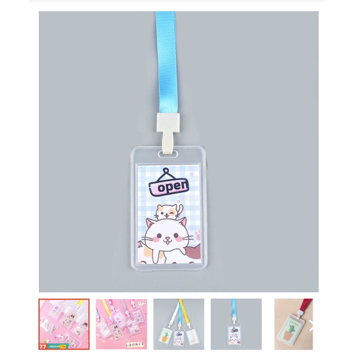 [COMBO 50C] Bao đựng thẻ bằng nhựa trong suốt tiện dụng cho học sinh có kèm hình + Dây đeo XANH 1,5cm