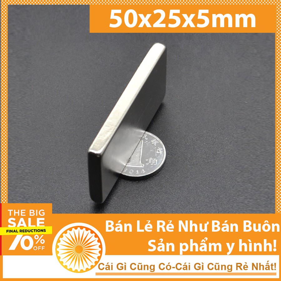 Nam châm đất hiếm 50x25x5mm lực hít cực mạnh, nam châm trắng