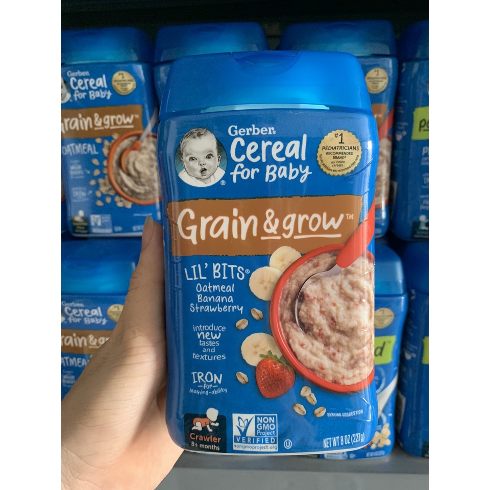 BỘT ĂN DẶM GERBER MỸ LIL BITS YẾN MẠCH CHUỐI DÂU CEREAL 9/2023