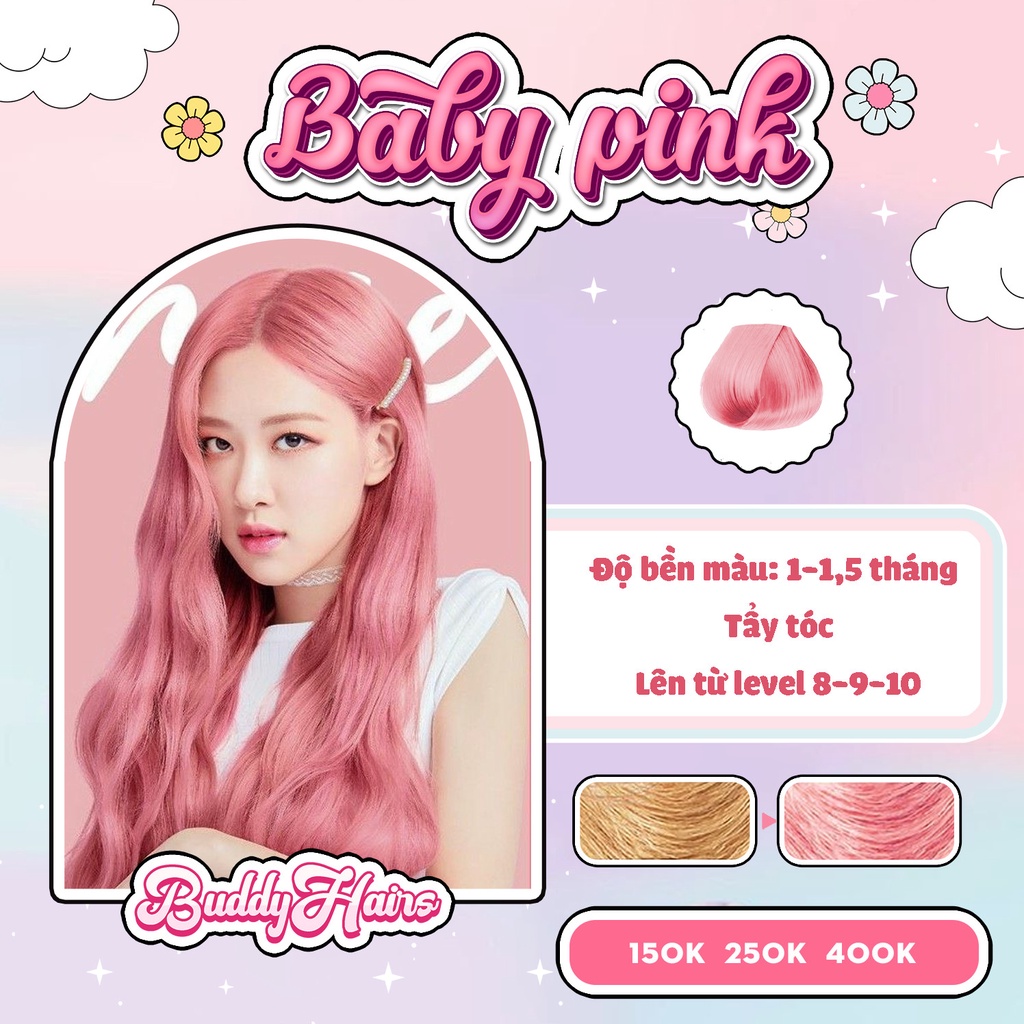 Thuốc nhuộm tóc BABY PINK, Thuốc nhuộm Hồng Pastel Buddyhairs TẶNG KÈM găng tay,mũ trùm, 1 tẩy tóc nhỏ 50k tiện ích