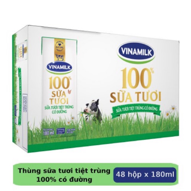 Sữa Tươi Tiệt Trùng Vinamilk 180ml có đường và ko đường( 48 hộp)