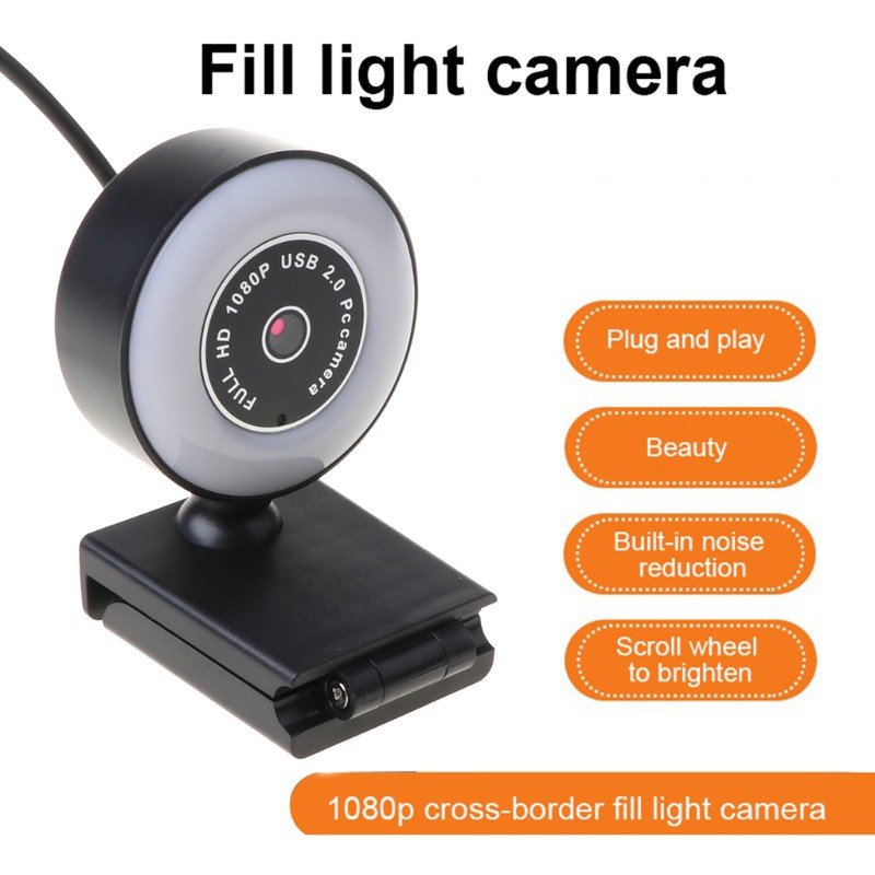 Utake 1080PHD Webcam Built-in Ring Light Web Camera With Microphone USB Plug WebCamera