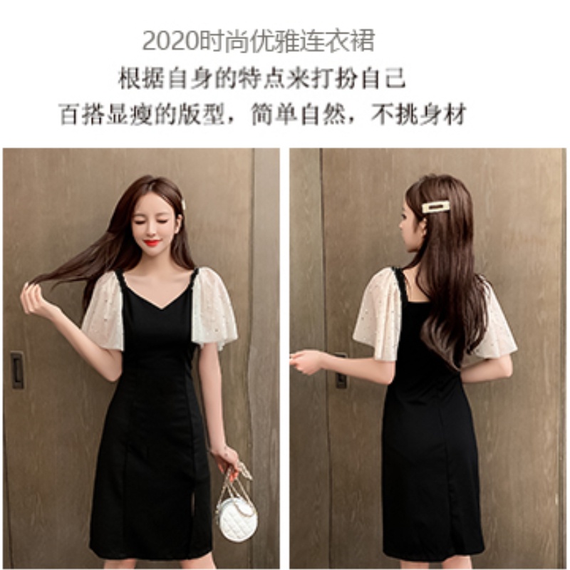 Đầm PERTY tay ngắn cổ chữ V thời trang Hàn Quốc xinh xắn dành cho nữ
