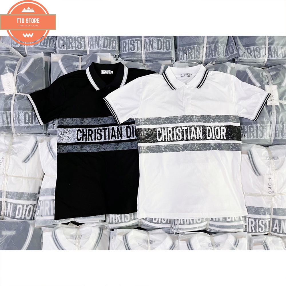 Áo thun nam nữ cổ trụ tay ngắn phối sọc kẻ ngang chữ DIO, bo viền tay cổ chất cotton thoáng mát thời trang hot mùa hè