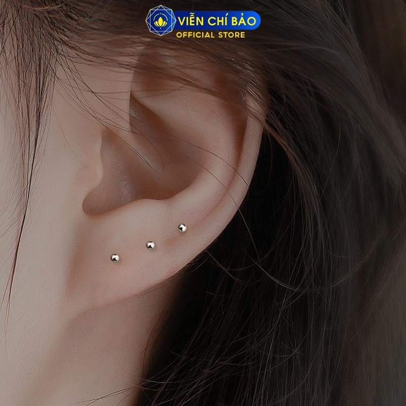 Bông tai bạc nữ bi tròn nhiều kích cỡ chất liệu bạc 925 thời trang phụ kiện trang sức nữ Viễn Chí Bảo B000061-21b