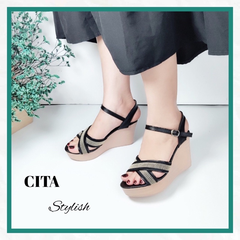 Sandal cao gót 💖 FREESHIP 💖 đế xuồng quai chéo cao 8 cm CITA STYLISH êm nhẹ tôn dáng mã CITA.46