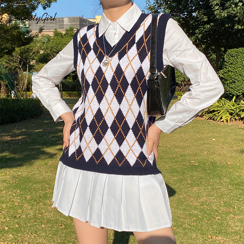 Áo Nữ Không Tay Cổ Chữ V Họa Tiết Caro Thời Trang Quyến Rũ