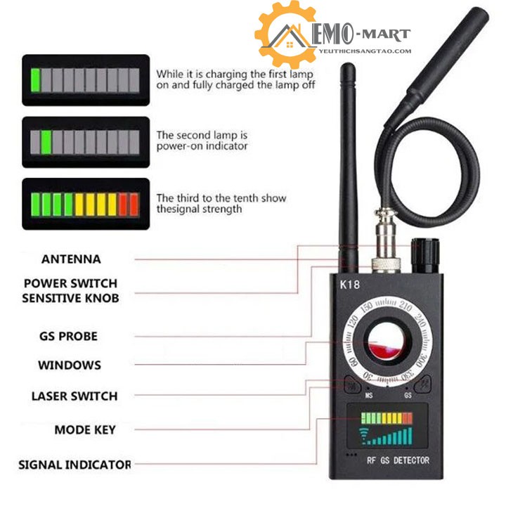 Thiết bị phát hiện máy nghe lén, theo dõi cao cấp K18 RF ⚡️𝗕𝗛 𝟭𝟮 𝗧𝗛𝗔́𝗡𝗚⚡️ Kiểu dáng nhỏ gọn, rất tiện lợi