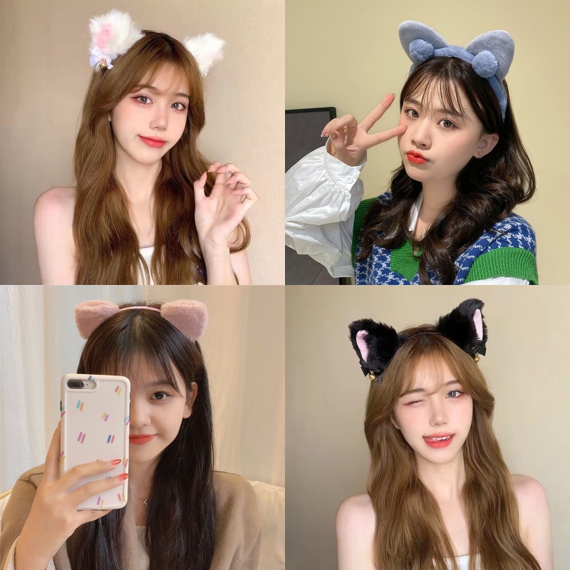 Băng Đô Cài Tóc Hình Tai Mèo Hoạt Hình Nhồi Bông Phong Cách Hàn Quốc Đáng Yêu Dành Cho Nữ
