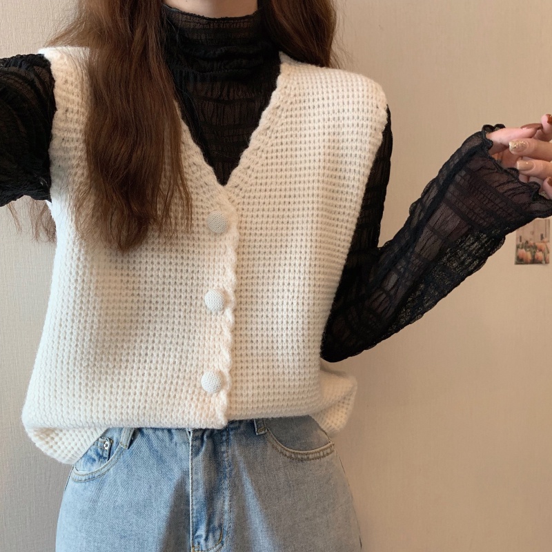 NUZIRO Áo ren  cổ chữ V không tay thời trang cho nữ