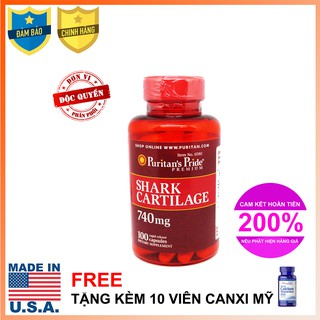 Viên uống sụn vi cá mập giảm đau khớp, bổ sung Chondroitin tăng cường dịch khớp Puritans Shark Cartilage 740mg 100 viên