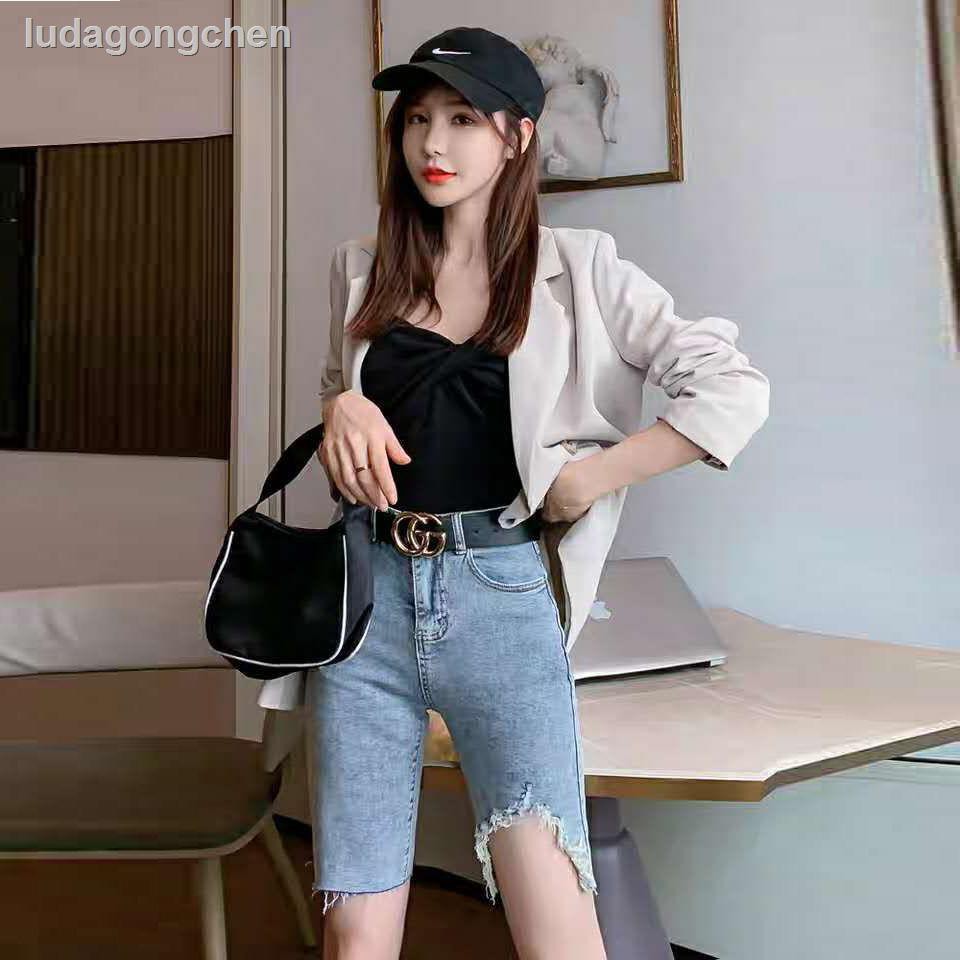 Quần Short Denim Màu Đen Lưng Cao Co Giãn Tốt Thiết Kế Rách Cá Tính | BigBuy360 - bigbuy360.vn