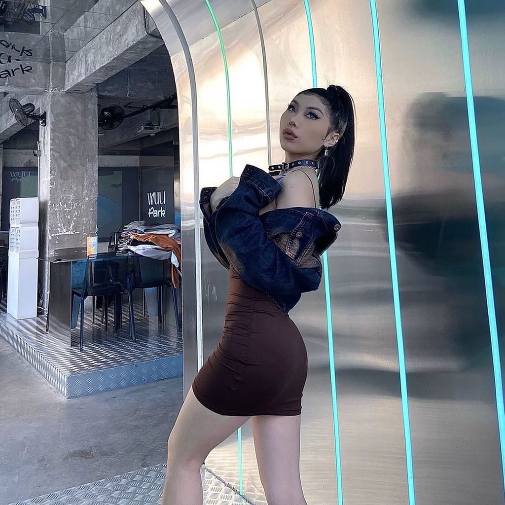 Đầm Body Thun Hai Dây Nâu Dây Mảnh Phong Cách Sexy Quyến Rũ