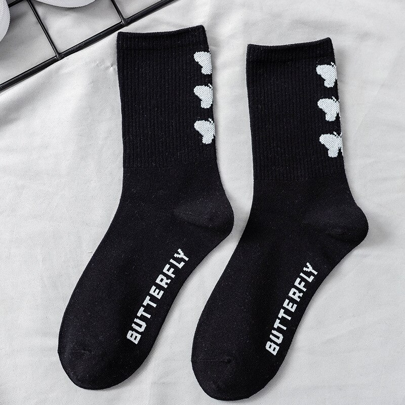 2021 Trend Butterfly Socks White Women Streetwear Harajuku Women Crew Cotton Socks Size 36-42 Japanese Hip-hop Skateboard Socks