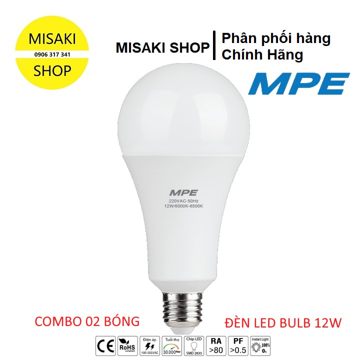 Combo 02 Bóng Đèn LED BULB MPE 9W_12W_15W Hiệu Suất Ổn Định; Tuổi Thọ 30.000 giờ; Thiết Kế Hiện Đại📞Misaki Shop