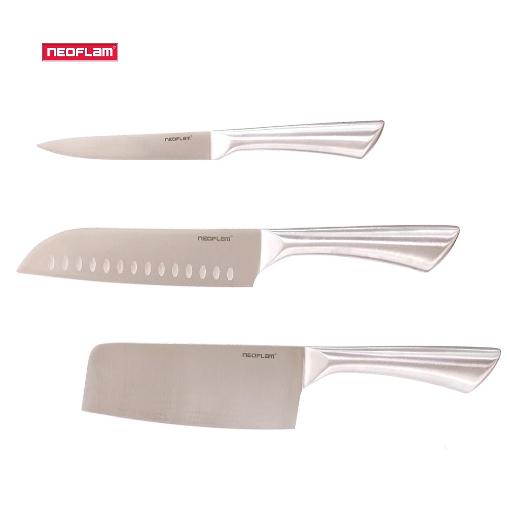 Bộ dao 3 đa dụng Neoflam, Lưỡi thép cacbon 3CR14 sắc, bền bỉ, cán dao làm bằng inox 430 không gỉ,