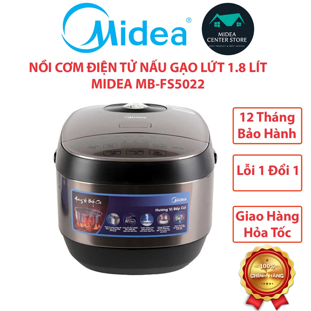 Nồi Cơm Điện Tử Midea nấu gạo lứt 1.8L MB-FS5022, lỗi 1 đổi 1, Bảo hành toàn quốc 12 tháng