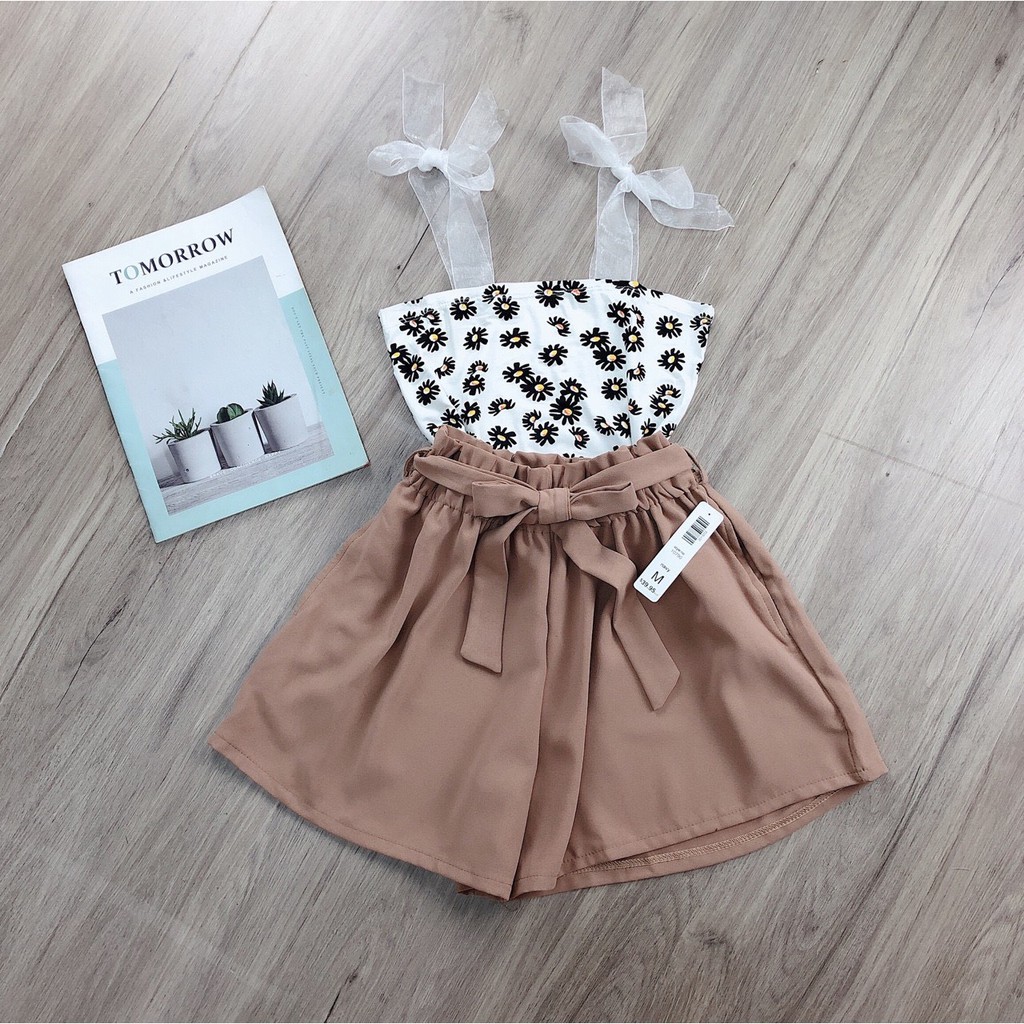 quần short đùi phối dây buộc nơ xinh hot chất kate mềm