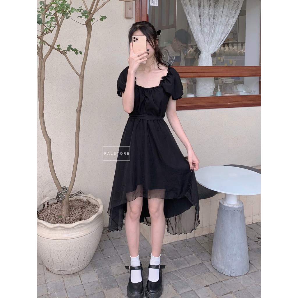 Váy lệch vạt nhún ngực - Rose Đen | BigBuy360 - bigbuy360.vn