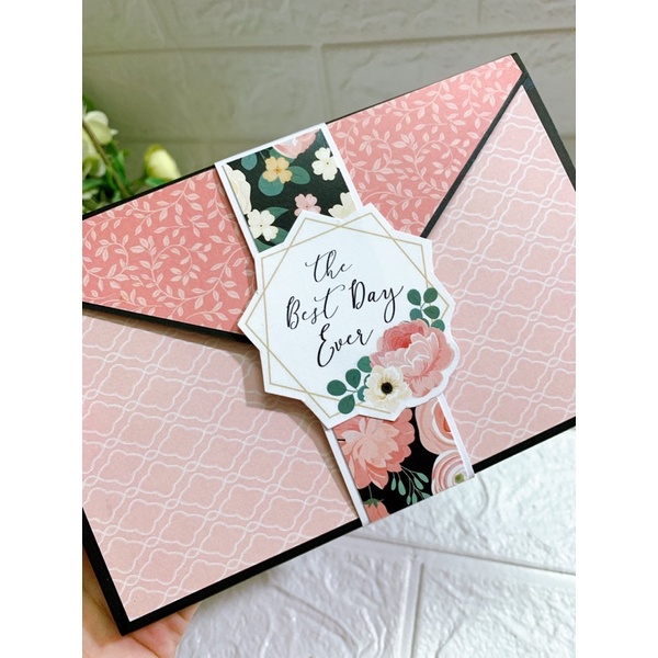 Thiệp ảnh handmade dáng phong bì thư màu hồng tình yêu (tăng in 20 ảnh)