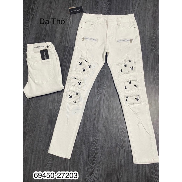 Quần Jeans Nam Amiri Trắng Hai Khoá Hông Cực Đẹp - Quần Jeans Trắng Amiri Vá Hình Cực Đẹp