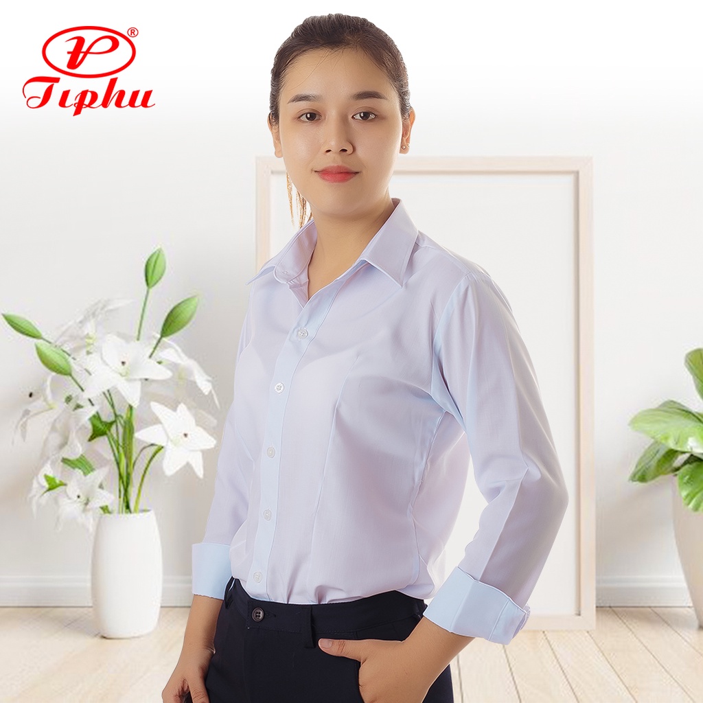 Áo sơ mi trắng nữ sinh tay ngắn, tay cách điệu nhẹ nhàng, vải KT Silk mềm mại, bigsize đến 80kg