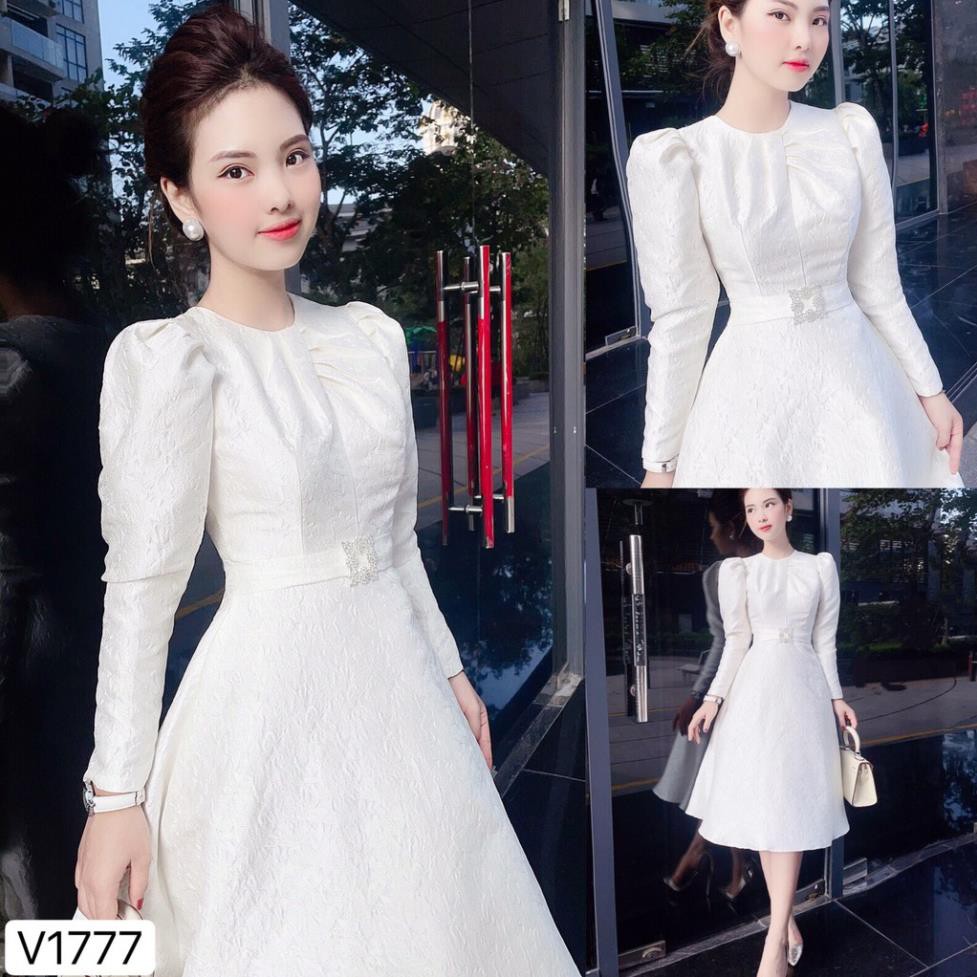 [HÀNG CAO CẤP]  Váy trắng ngà  xòe cao cấp thiết kế V1777 - Váy thiết kế