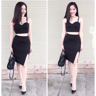 chân váy body xẻ trước