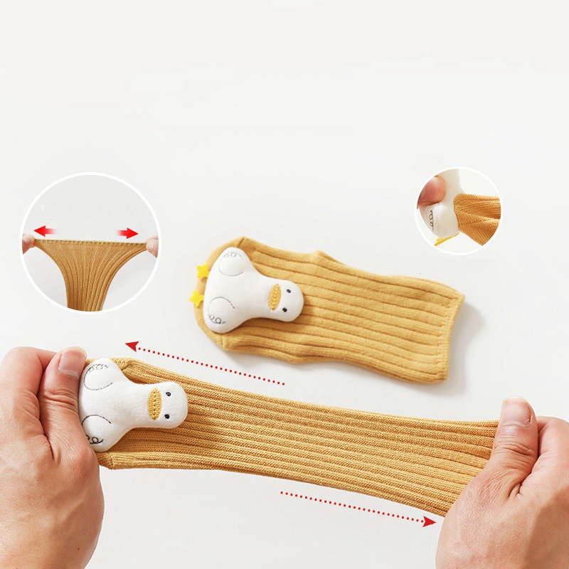 Vớ Em Bé Gái Từ 0-3 Tuổi Cổ Cao In Hình Vịt &amp; Thỏ Dễ Thương