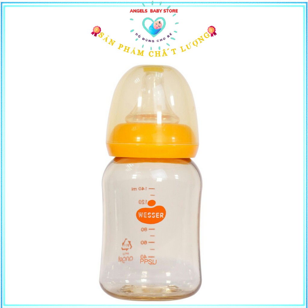 Bình sữa Wesser PPSU 140ml 💛Chống sặc cho bé💛 Siêu mềm như ti mẹ