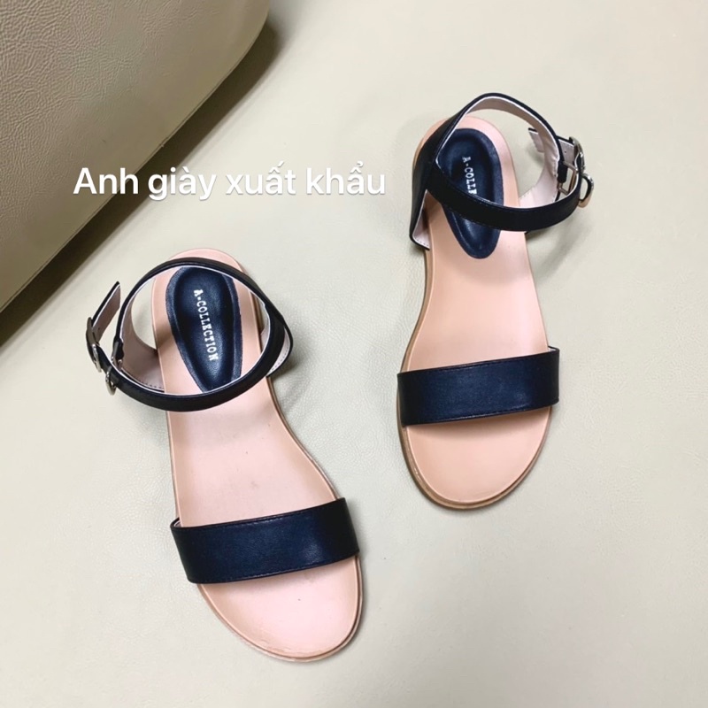 SD22 -  Dép nữ , Sandal đế bằng quai ngang da lì nhẹ êm quai mềm VNXK( ảnh thật , kèm video)