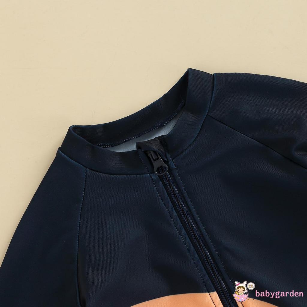 Bộ đồ bơi liền thân cổ tròn tay dài phối bèo in họa tiết cầu vồng dễ thương cho bé gái 2-7 tuổi