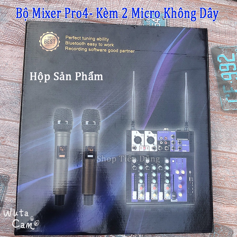 Bộ Mixer Pro4 Bản Nâng Cấp Của Mixer F4 và Mixer G4 Đi Kèm 2 Micro Không Dây, Pro-4 Hỗ Trợ Bluetooth USB  Karaoke live