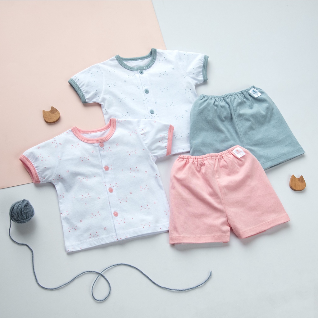 Bộ Sơ Sinh Tay Ngắn, Nút Giữa Phối New MIOMIO - Họa Tiết Dễ Thương Cho Bé Trai, Bé Gái , Vải Cotton
