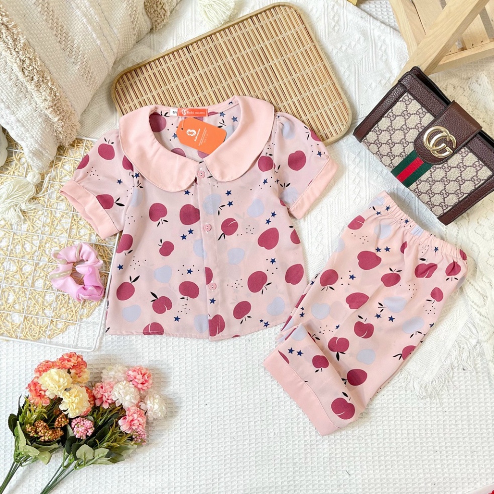 Bộ Đồ Ngủ Pijama Áo Cộc Tay Quần Lửng Lụa Mango Kiểu Tay Bồng Bé Gái Từ 11-32kg - Boody - BPN37