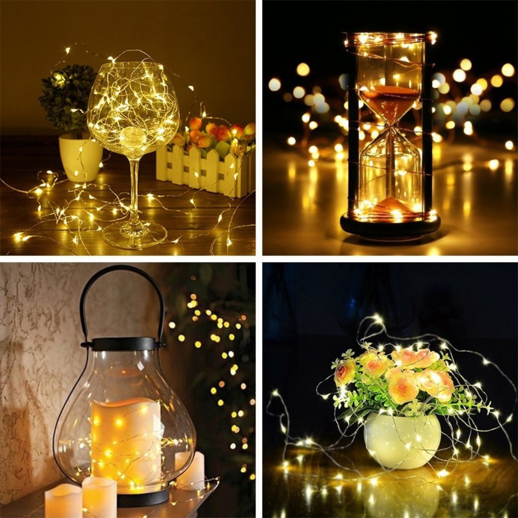 Dây Đèn Led Không Chớp Nháy Xài Pin CR2032 5M 50 Bóng Đèn Led Đom Đóm Fairy Light Decor Trang Trí Quấn Cây Noel Lễ Tết