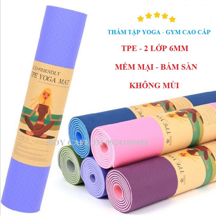 THẢM YOGA - THẢM GYM TPE 2 LỚP 6MM CAO CẤP