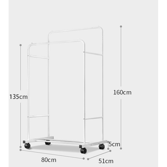 Giàn giá kệ treo quần áo đa năng giá đôi 3 in 1 có bánh xe 80cm