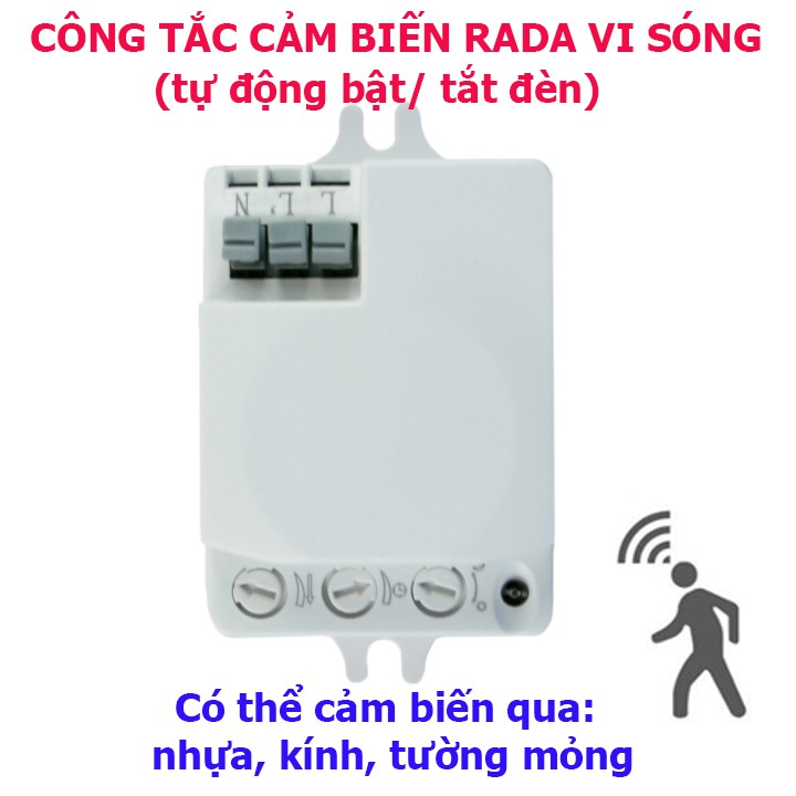 Công tắc cảm ứng vi sóng 5.8GHZ bật tắt đèn khi có người qua-cảm biến xuyên tường, nhựa, kính mỏng