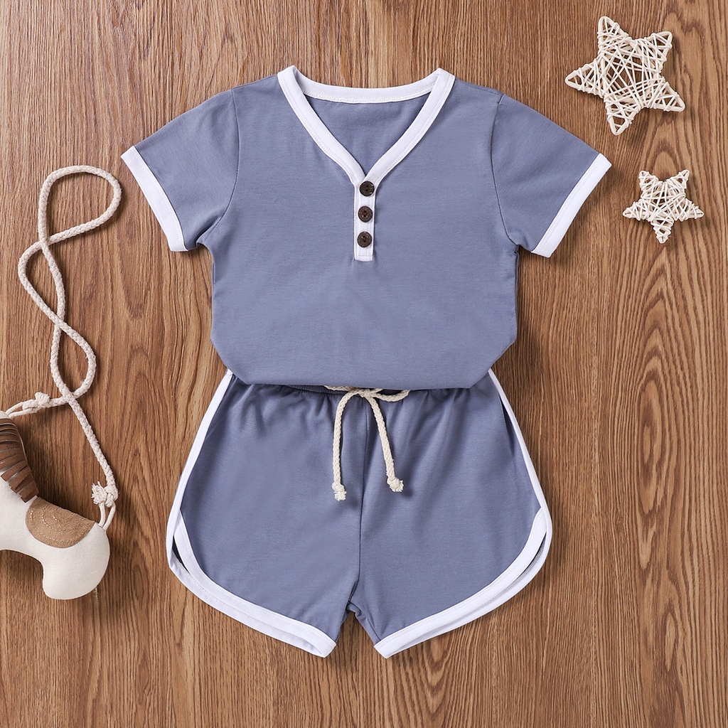 Set Đồ Mùa Hè 2 Món Gồm Áo Thun Cotton Tay Cộc + Quần Short Đơn Giản Cho Bé 1-5 Tuổi