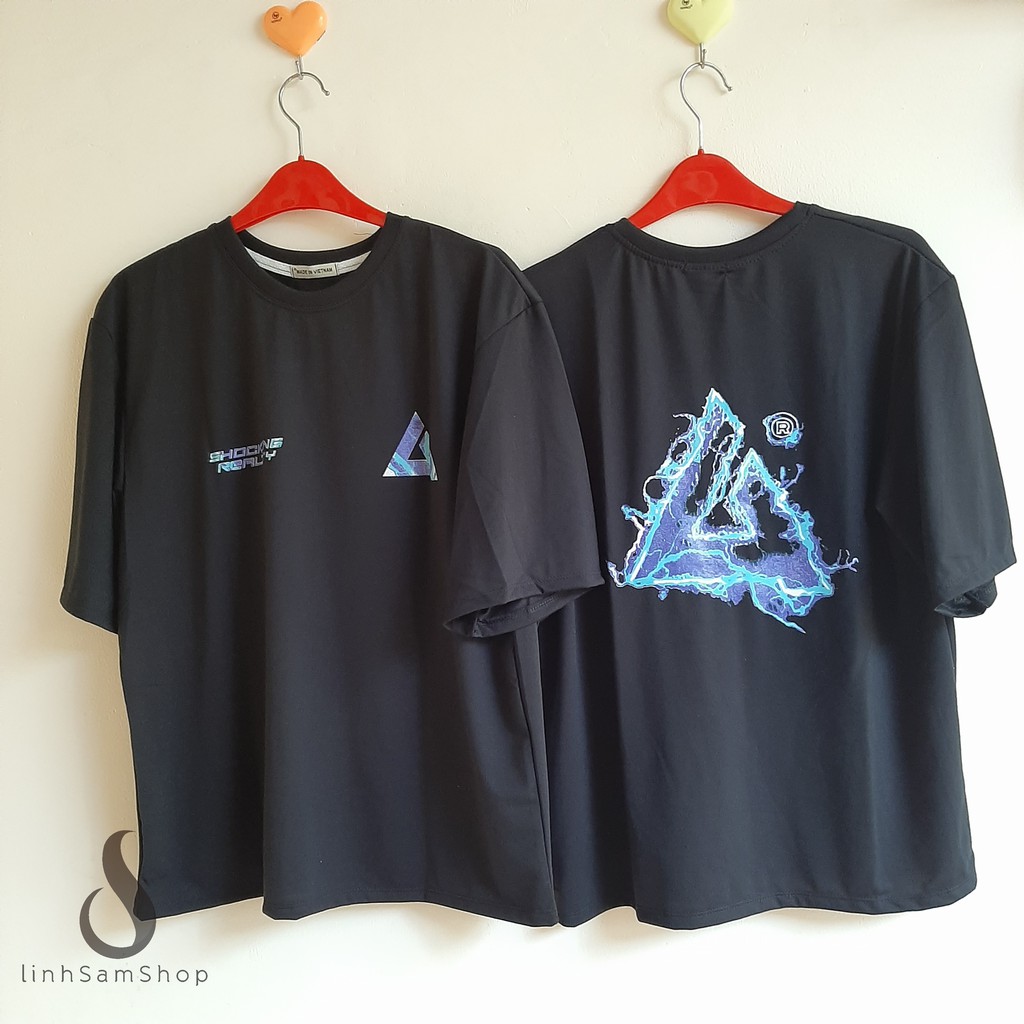 Áo thun tay lỡ freesize nữ - phông form rộng Unisex, mặc lớp, nhóm, cặp hình chữ A lửa xanh 4AM studio màu đen | BigBuy360 - bigbuy360.vn